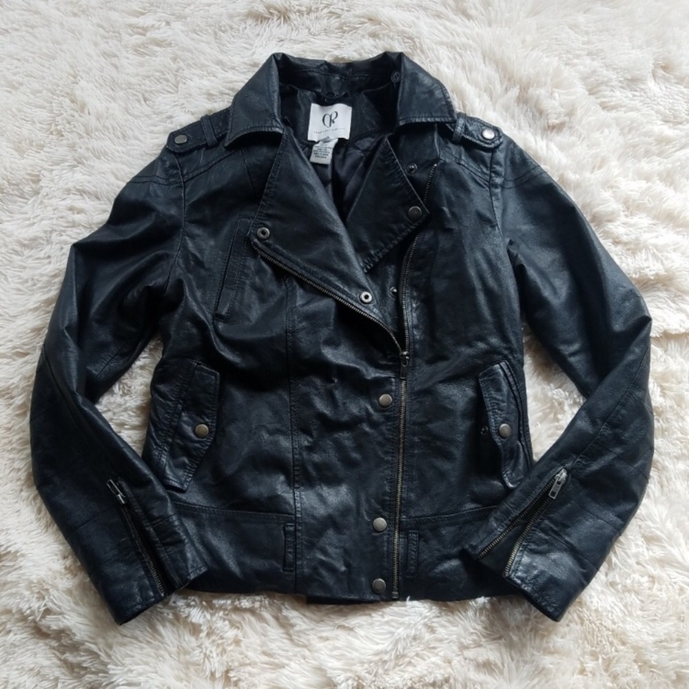 Black Leather Charlotte Ronson Moto Jacket. Sz 4